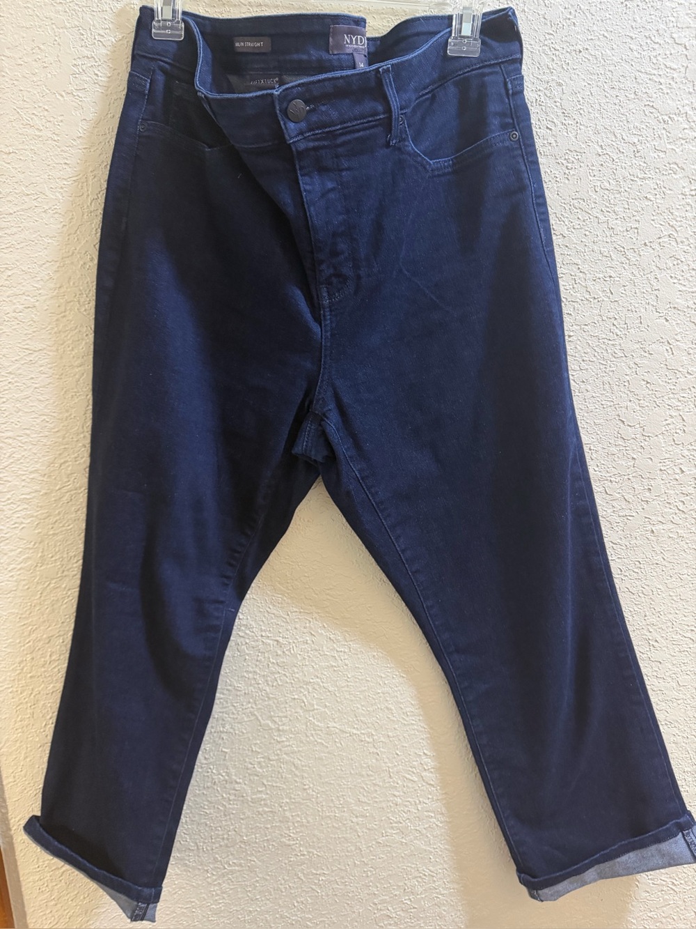 NYDJ Dark Navy Slim Straight Cropped Jeans.